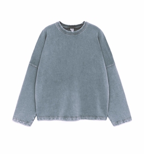 Sweat-shirt à col rond en coton 100% pour femmes grandes tailles, lavé, de haute qualité, respirant, vêtements décontractés pour femmes, logo personnalisé - Product Image 1