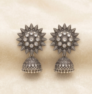 Pendientes Jhumka DIVYORO SILVER SUNBURST KUNDAN - Product Image 1