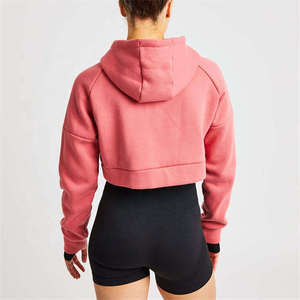 Haut court à capuche oversize uni pour femme en molleton bouclette avec broderie personnalisée et impression en relief, pour le yoga et la gym, vêtement de sport - Product Image 2
