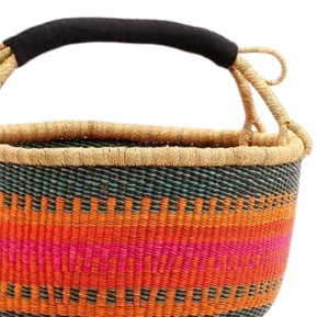 Panier ventre en jonc de mer artisanal, en fibres naturelles, écologique, noir, orange, rose, tressé, pour rangement, vente en gros à prix abordable - Product Image 3