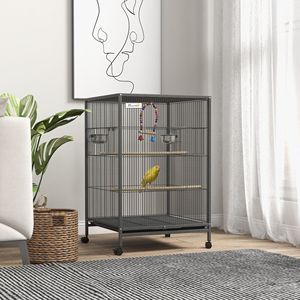 Gabbia Moderna Grande in Metallo con Supporto Grigio per Pappagalli, Agaporni, Fringuelli - Gabbia Versatile per Allevamento Animali Domestici da Esterno - Product Image 2