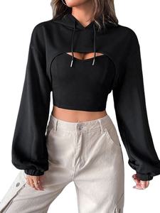 เสื้อมีฮู้ดผ้าฝ้ายผูกเชือกสำหรับผู้หญิงเสื้อโยคะเปิดไหล่ตกเสื้อฮู้ดกีฬาแบบแอกทีฟออกแบบได้ตามต้องการ - Product Image 4