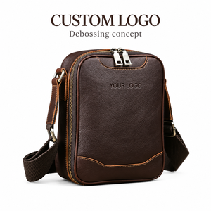 Cream Genuine Leather Men's Messenger <b>Bag</b> Zipper Crossbody Shoulder Sling Case - Product Image 5