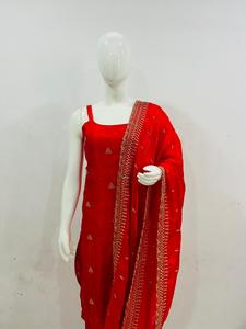 NOIIR PIGEON Conjunto de traje de 3 piezas de seda pesada Frendy para mujer, encaje, sin arrugas, de secado rápido, completamente cosido, listo para usar, ropa étnica - Product Image 2