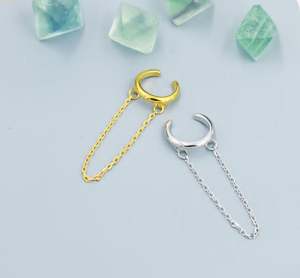 Pendiente de Oreja Minimalista de Plata de Ley sin Perforación con Cadena Colgante, Pendientes de Plata o Oro, Pendiente de Oreja con Cadena - Product Image 2