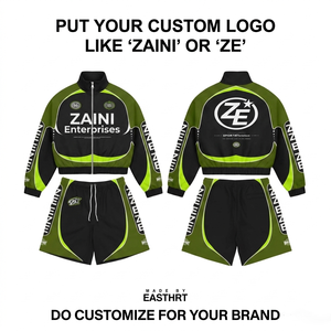 ZAINI 300 Grams Premium Polyester Windbreaker Short <b>Set</b> Men Winter Quick Dry Black Olive Green Contrast Panel Silk Screen - Product Image 1