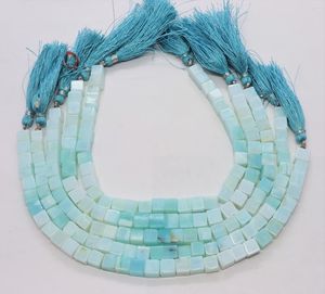 Cuentas de Ópalo Peruano Natural AAA, Cuentas de Ópalo Peruano Azul Cielo de 6-7 mm, Cuentas de Piedras Preciosas de Ópalo Peruano en Forma de Caja 3D de 9 Pulgadas, Cuentas Cuadradas Lisas - Product Image 1