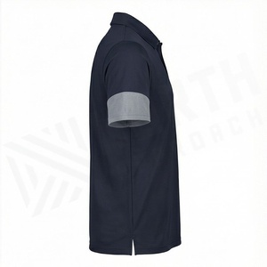 Polo bleu marine pour homme avec accents gris sur les manches, manches courtes, col classique - Product Image 3