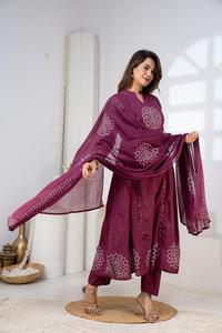 <b>Women</b>’s Wine Embroidered Anarkali <b>Kurta</b> Set with Dupatta | Ethnic Festive Wear for Wedding Party & Traditional Occasions | <b>Women</b> - Product Image 4
