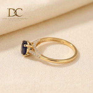 Bague en diamant cultivé en laboratoire certifié IGI pour femmes, or massif 14 carats avec saphir bleu royal cultivé en laboratoire, bague de fiançailles et de mariage, bijoux - Product Image 5