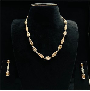 Ensemble de bijoux de luxe en or massif 22 carats, classique, pour mariage et soirée, avec collier et boucles d'oreilles pour femmes - Product Image 2
