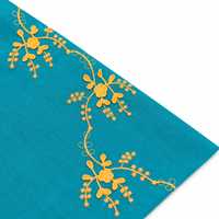 Tissu en coton bleu sarcelle de qualité supérieure, brodé en 3D – Matière à motif floral végétal vibrant pour vêtements et décoration intérieure