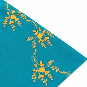 Tela de Algodón Teal Premium con Bordado 3D – Material con Motivo Floral Vibrante para Prendas de Vestir y Decoración del Hogar - Product Image 5