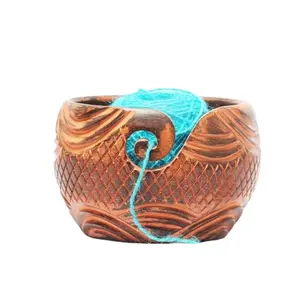 Tigela de fios de madeira feita à mão personalizada 6''X4'' com suporte ideal para tricô e crochê cor antiga, o melhor presente de Natal