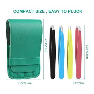 Juego de Pinzas para Pestañas de Acero Inoxidable de Precisión con Estuche Verde, 4 Colores, Punta Suave para Depilación Facial - Product Image 6