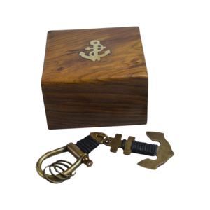Llavero de latón con diseño de ancla, acabado pulido, decoración náutica para el hogar, llavero con caja de madera, Material de Metal - Product Image 3