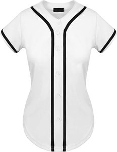 Camiseta de béisbol para mujer, manga corta, con botones, cuello en V, transpirable, uniforme de poliéster en rojo, negro, rosa, blanco y azul - Product Image 2