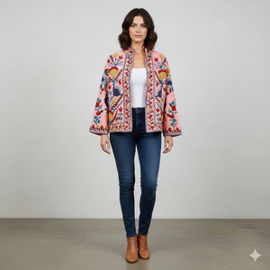 Chaqueta Reversible de Invierno Estilo Safari con Bordado Suzani, Ecológica, Talla Única, para Fiestas - Product Image 1