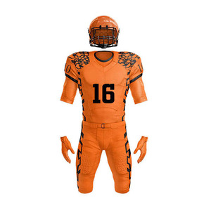 Customized Men's <b>Orange</b> American Football Uniform Full Heat-Transfer Jersey Pants Set Moisture Wicking Fitted 100% Polyester - Product Image 1