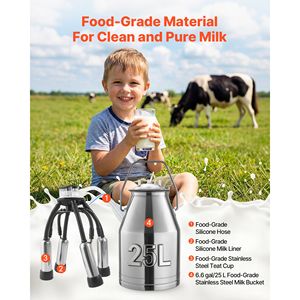 Mungitrice Elettrica da 25 L (6.6 Gal) con Secchio in Acciaio Inox 304, Tettarelle per Alimenti, Tubo in Silicone e Forte Aspirazione - Product Image 6