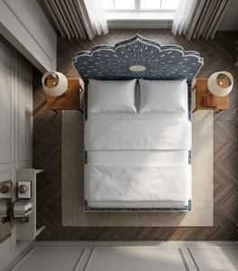 Cama King Size de Madera Maciza con Incrustaciones Azules y Marco Tallado a Mano, Muebles de Dormitorio Cómodos - Product Image 3