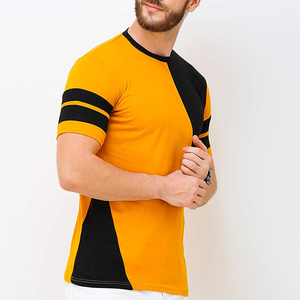 Camiseta de Manga Corta para Hombre, Cuello Redondo, Diseño Casual Tejido, Bloques de Color, Patrón de Rayas Amarillas y Negras - Product Image 2