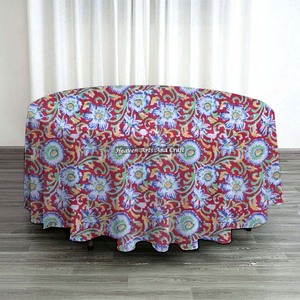 Cotton Block Printed Round Table <b>Linen</b> Round Dining Table Cloth with Floral Hand Block Printed Fabric <b>Tablecloth</b> - Product Image 6