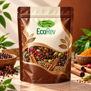 EcoRev Premium Spice Mix Stand <b>Pouch</b> Resealable Zipper Top Recyclable Food Grade BOPP/VMCPP Laminated Packaging ECO64 Model Made - Product Image 2