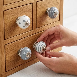 <b>Ceramic</b> Cabinet <b>Knobs</b> Round Modern Polka Dot Stripe Design for Kitchen Wardrobe Drawer Handles Durable Eco-Friendly Decorative - Product Image 2