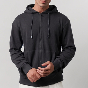 Men's Charcoal Waffle Knit <b>Zip</b> Up Hoodie Premium Cotton Blend Full <b>Zip</b> <b>Hooded</b> Sweatshirt Casual Winter Jacket OEM ODM - Product Image 1