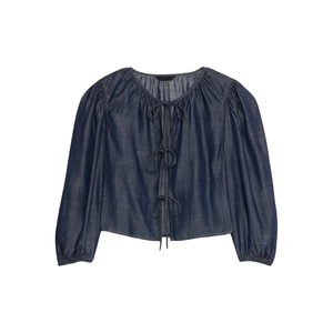 เสื้อเชิ้ตยีนส์ลำลองสำหรับผู้หญิง แต่งกระดุม ล้างสี สำหรับฤดูร้อน/ฤดูหนาว ผ้าฝ้าย 100% สวมใส่สบาย ขายส่ง ปรับแต่งได้ - Product Image 1