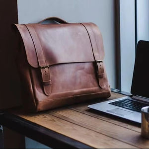 Maletín de Cuero Genuino Ecológico y Resistente para Hombre, Estilo Retro, para Portátil de Negocios, Bolsa de Mensajero, 15.6 Pulgadas, LLB-0312 - Product Image 1