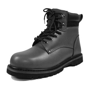Bottes de travail en cuir noir pour hommes, bout rond, semelle extérieure en caoutchouc antidérapante, chaussures de randonnée toutes saisons - Product Image 1