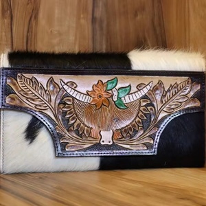 Rcowhide กระเป๋าสตางค์หนังแบบพับสามทบกระเป๋าคลัทช์หนังวัวสำหรับผู้หญิงใช้ประจำวันสำนักงานช้อปปิ้ง - Product Image 1