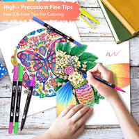 Ensemble de 100 marqueurs à double pointe, pointe fine et pinceau flexible, pour coloriage, journalisation et dessin