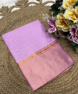 Sari de Algodón Liso FANCY SOUTH con Trabajo de Ondulación, Blusa Sin Coser, para Fiesta, Boda, Uso Festivo, Prenda Étnica, Morado - Product Image 3