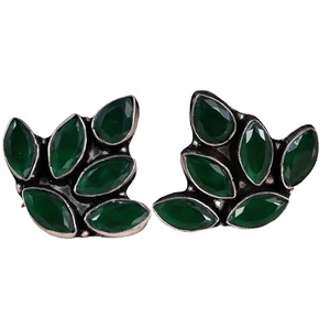 Antique <b>Silver</b> Plated Brass <b>Pearl</b> Stud <b>Earrings</b> Bezel Setting Bohemian Leaf Cluster Ethnic Party Fashion Jewelry for Women - Product Image 2