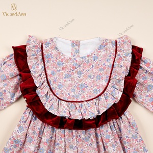 3D Pattern Red Accent Neck Casual Girl ODM Kids Smock Dress Customized Printed 100% Cotton A-Line <b>Winter</b> Wholesale BB3247 - Product Image 4