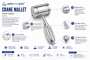 Maillet CRANE à manche court, face de 3 cm, poids de 8 oz, 6,25 pouces, ZETOMEDPRO - Product Image 3
