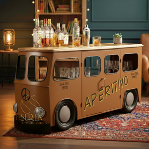 Diseño de Barra para el Hogar Único y Moderno con 3 Compartimentos, Hierro y Tapa de Madera de Mango Sólida - Product Image 1