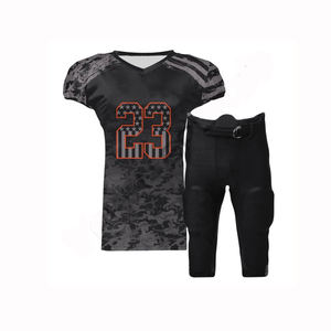Custom American Football Uniform Set Men's Navy Blue Jersey With Gray <b>Padded</b> Pants V-<b>Neck</b> Short Sleeve Sublimated Print - Product Image 4