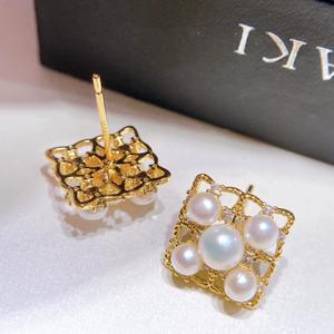 Pendientes de Perlas de Agua Dulce al por Mayor, Perlas de Agua Dulce en Degradado de 4-5 mm, Anillos de Cristal con Cielo Estrellado, con Transmisión en Vivo desde Puesto Callejero - Product Image 3