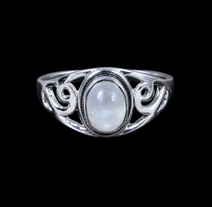 Anillo de Filigrana de Plata de Ley 925 con Piedra Lunar Arcoíris, Gema Ovalada Natural, Joyería Bohemia para Mujer - Product Image 1