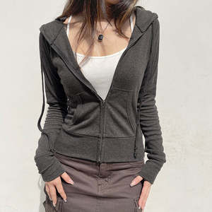 Sweat à capuche zippé uni, coupe ajustée, manches longues, anti-boulochage, respirant, hiver, logo personnalisé imprimé sur le devant pour femme - Product Image 5