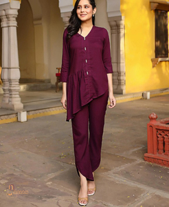 Women's 2-Piece Cotton <b>Set</b> V-Neck Three Quarter Sleeve Solid Color Bow Decoration Casual Full Length Pants <b>Set</b> - Product Image 5
