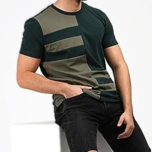 T-shirt Homme 2026 Vert Color Block Élégant Patchwork Manches Courtes Coton pour Streetwear Tendance Respirant Design Personnalisé - Product Image 6