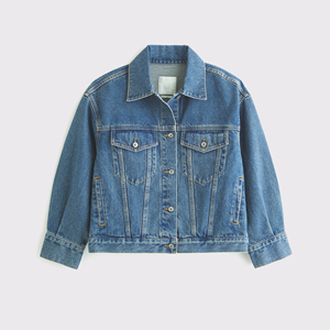 Women's Black <b>Denim</b> Cotton Bomber <b>Jacket</b> Woven Turn-down Collar Full Sleeve Solid Color Button Closure Autumn Winter Wear - Product Image 1
