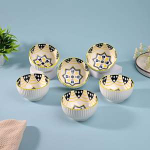 <b>Set</b> of 6 Eco-Friendly Minimalist Artistic Porcelain Bowls <b>Microwave</b> Oven Safe with Oval Pattern for Serving - Product Image 5