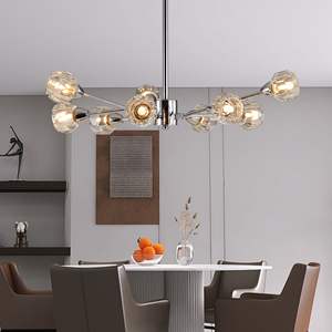Lustre moderne en cristal chromé de 28 pouces, 9 lumières, suspension pour salon, salle à manger, cuisine - Comprend les luminaires, ampoules non incluses - Product Image 2