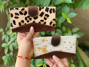 Nouveau fait à la main imprimé Animal peau de vache portefeuille à deux volets en cuir véritable pochette sac à main de luxe concepteur porte-carte de crédit portefeuille pour les femmes - Product Image 2
